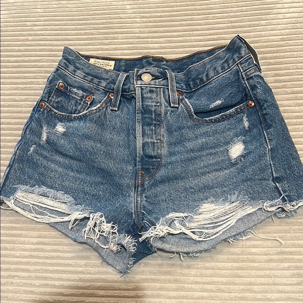 Levi's Blue Distressed Jean Shorts